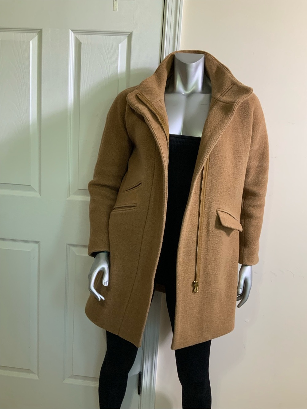 Women’s J. CREW COCOON WOOL Blend COAT FUNNEL NECK ACORN A RICH CARAMEL Sz 10P